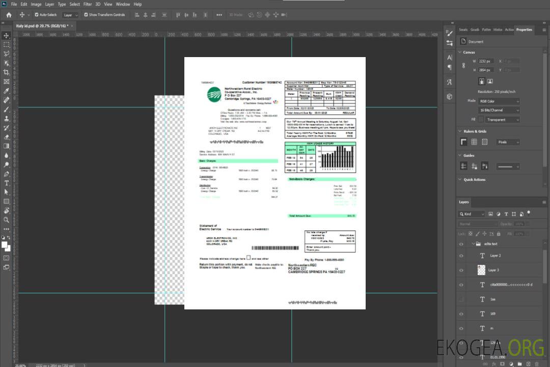 Facture commerciale du service public d'électricité rurale du Nord-Ouest SCR template